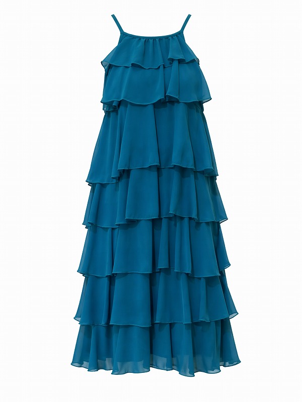 【新品DRESS 1880】ティアードフリルキャミソールミニドレス ブルーグリーン【KONTATTO】